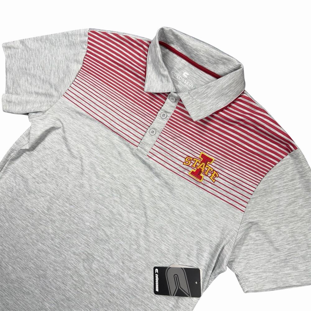 NWT Colosseum Iowa State Cyclones Men’s Medium Gray Striped Performance Polo